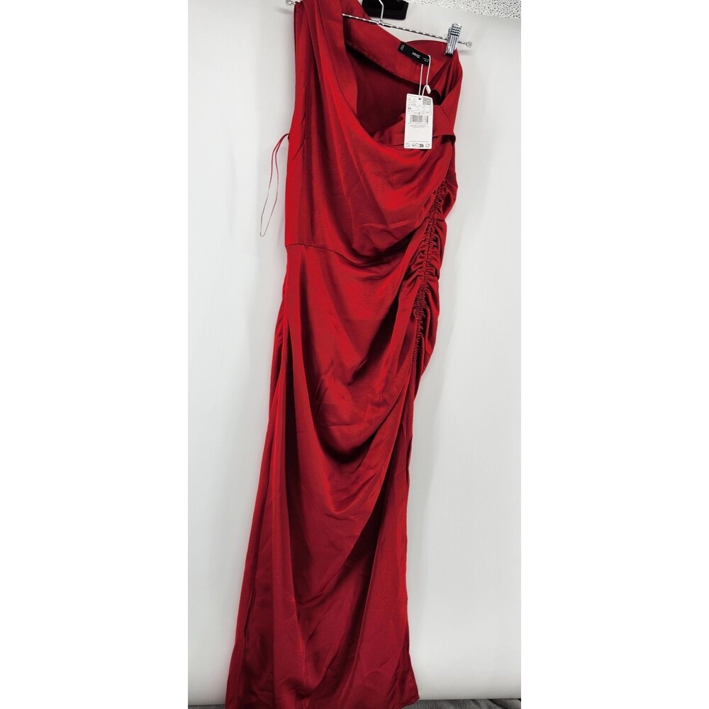 Mango MNG‎ Women's Wine Red Side Slits Medium Asymmetrical Satin Dress NWT